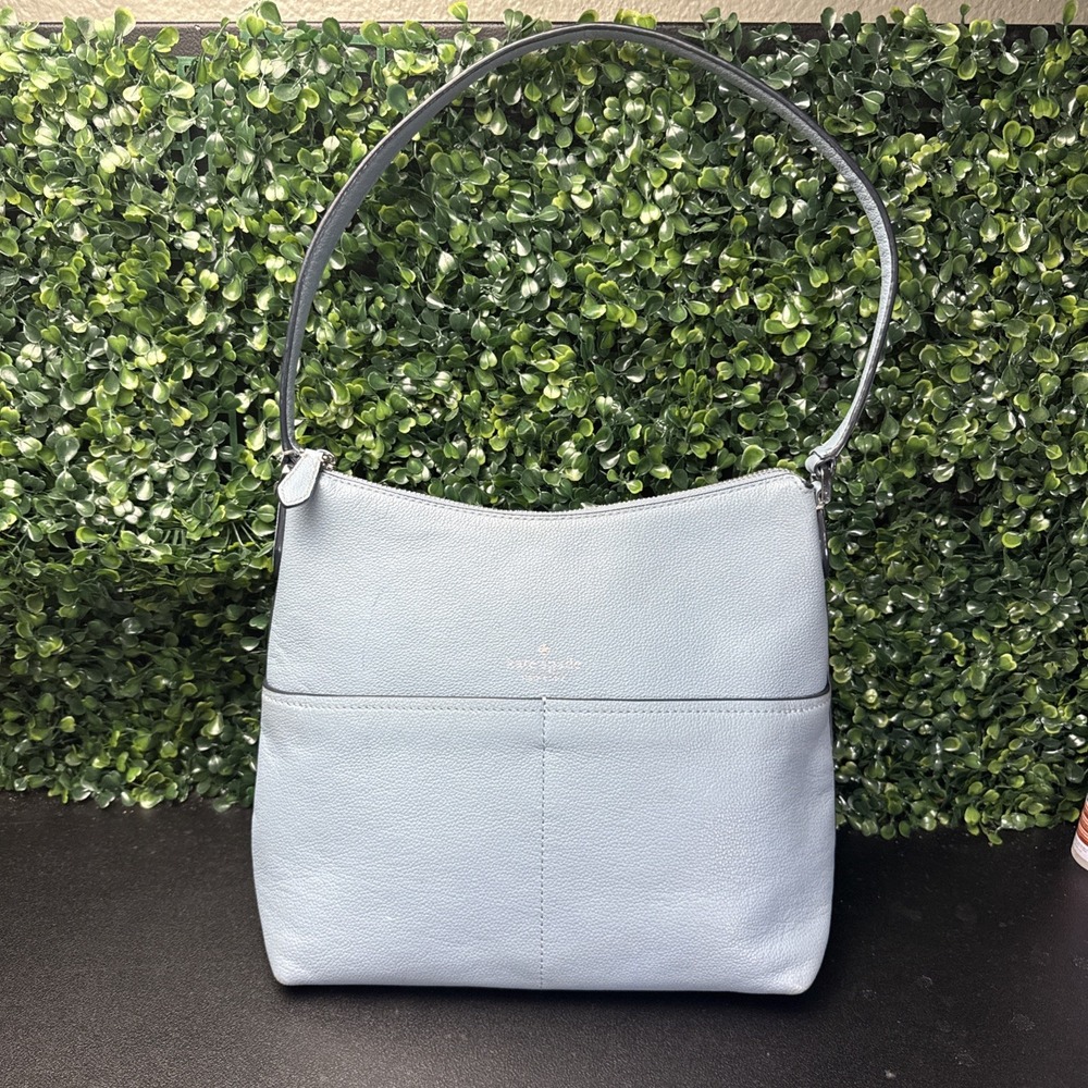 KATE SPADE Bailey Leather Medium Shoulder Bag Zip Top Frosty Sky Blue